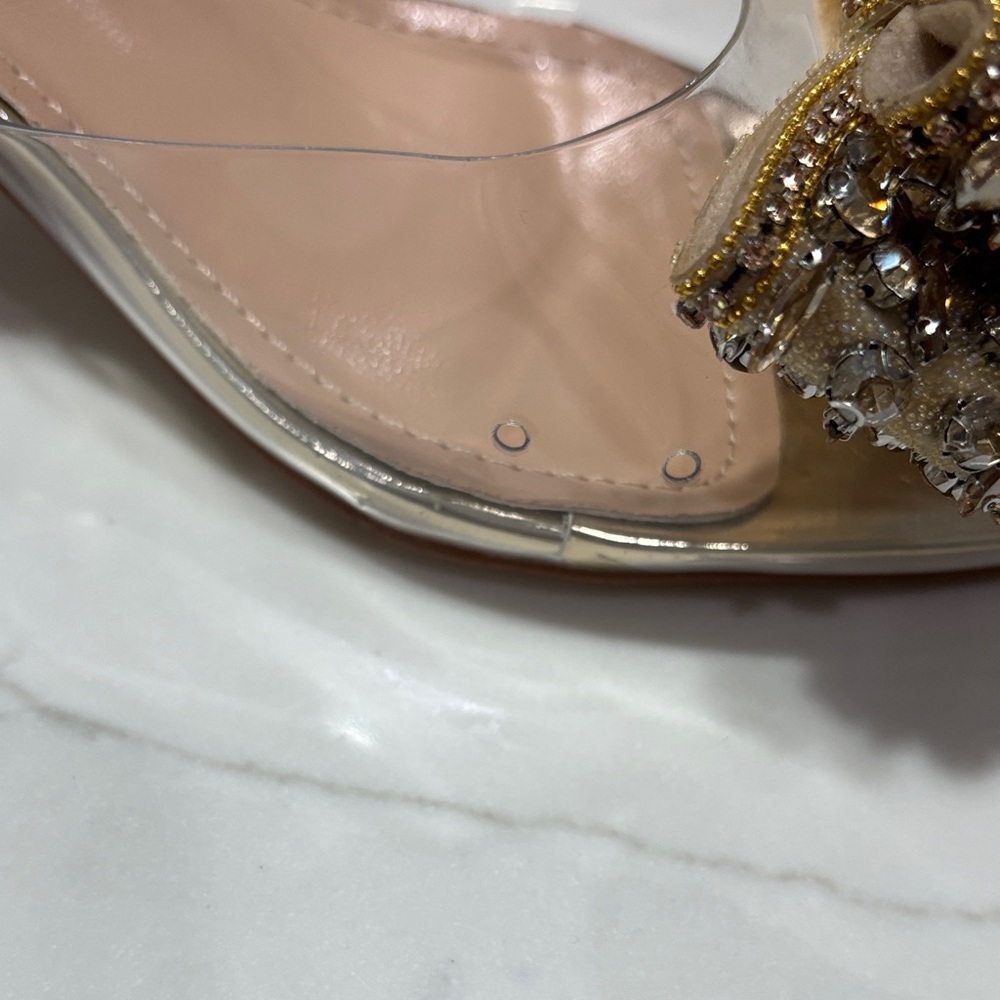 Crystal Bow Clear Mule in Gold - Picture 8 of 15